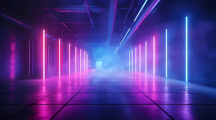 Modern corridor illuminated by neon lights