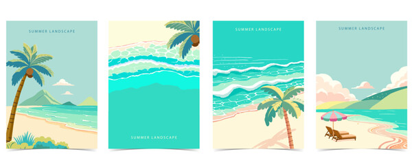 beach background with sea,sand,sky.illustration vector for a4 page design