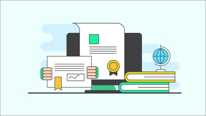 Online certification courses, Online education, distance learning on internet, online training program, Animation video clip.