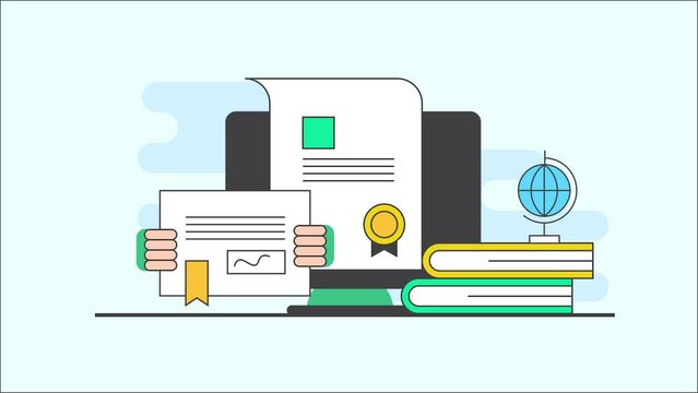 Online certification courses, Online education, distance learning on internet, online training program, Animation video clip.