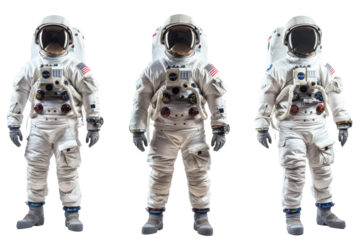 
Astronauts in spacesuits set in different poses isolated on transparent and white background Real daytime first person perspective