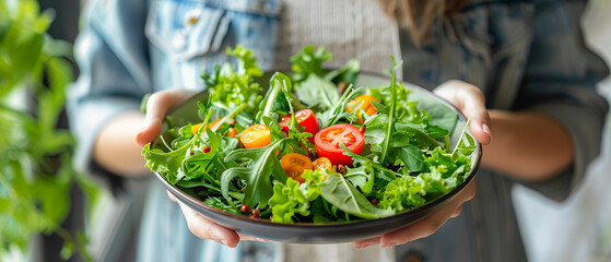 Healthy salad with vibrant greens - obrazy, fototapety, plakaty