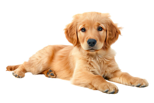 
a puppy Golden Retriever dog isolated on white background realistic daytime first person perspective