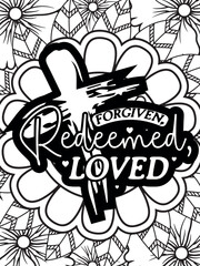 Christian Quotes Flower Coloring Page Beautiful black and white illustration for adult coloring book