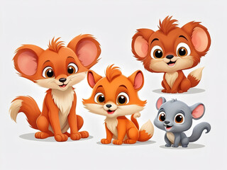 Vector illustration of Cute cartoon animals set isolated on white background.