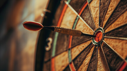 Close-up View of Dart in Bullseye on Dartboard