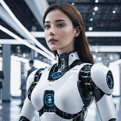 Woman integrated with AI robot, generative ai