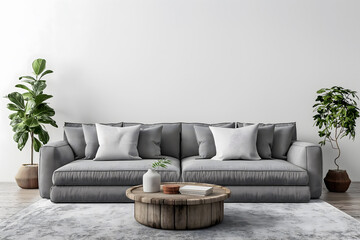 Elegant Modern Living Room Interior with Stylish Sofa and Decorative Plants