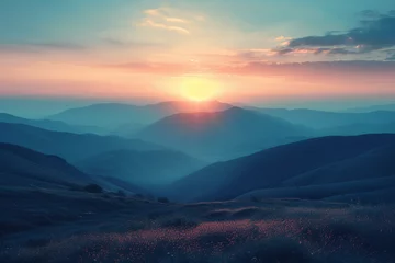 Tableaux ronds sur plexiglas Anti-reflet Matin avec brouillard sunrise in the mountains