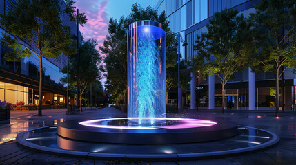 Smart water fountain with interactive display urban setting - obrazy, fototapety, plakaty