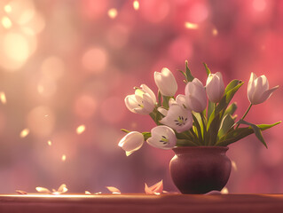 Elegant White Tulips in a Vintage Vase with Dreamy Background