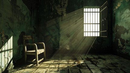The cells shadows contrast sharply with the brightness outside.