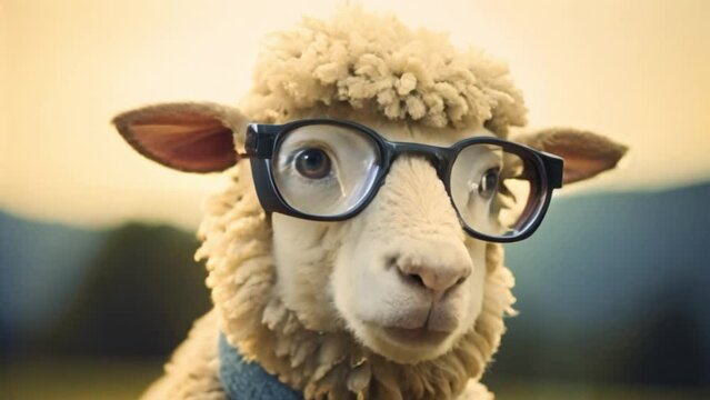 a sheep with glasses
