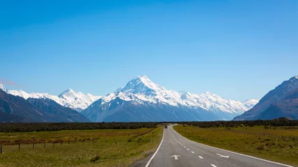 Cercles muraux Aoraki/Mount Cook The  road way  travel with mountain landscape view of blue sky background over Aoraki mount cook national park,New zealand