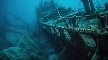 Unterwasser Foto von einem Schiffswrack  - obrazy, fototapety, plakaty