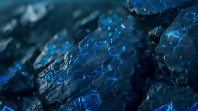 Blue luminous runes and patterns on black stone. The style of the northern barbarians, the mythology of the northern peoples. Generative AI