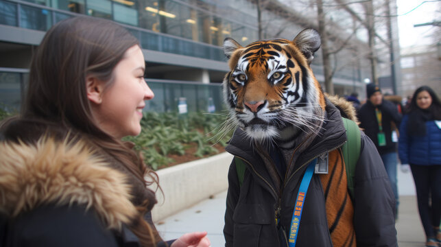 Photo of Tiger making eye contact with a woman