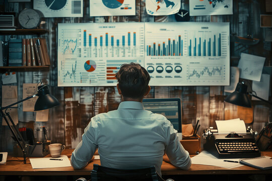 Economist Analyzing Data Amidst Vintage Office Decor