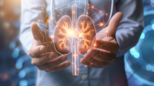 A person is holding a model of a kidney