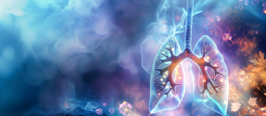 A colorful drawing of a lung with a blue background, lungs cancer disease - obrazy, fototapety, plakaty