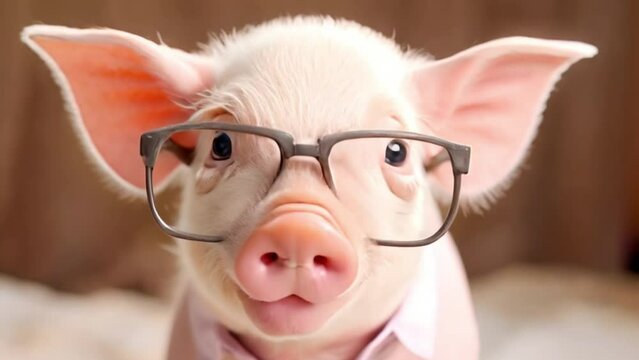 a pig with glasses