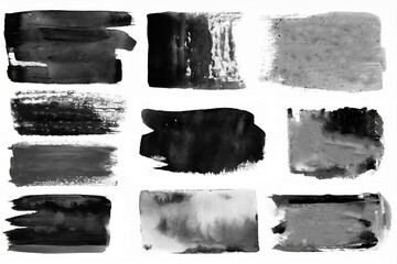 Paint brush black strokes, brush stroke texture on a white background.