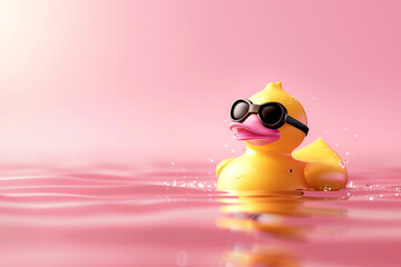 Summer Fun: Rubber Duck with Black Goggles Floating on Water