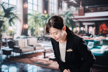 笑顔でお客様を迎えるホテルスタッフの女性