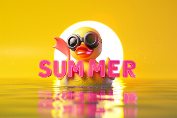Add a splash of happiness to your projects with this adorable rubber duck wearing black goggles, rendered in 3D and floating gracefully on water