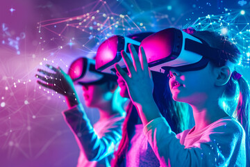 Futuristic Learning: Kids Touching Virtual Screens with VR Glasses for Interactive Education