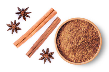 Cinnamon powder on white
