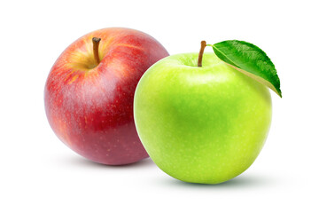 red and green apples on white