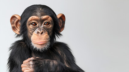 Young Chimpanzee standing up like a human isolated on a white background, generative Ai