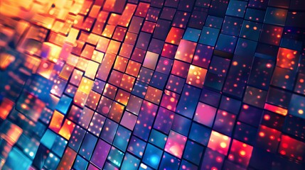 Modern abstract background for media. Colorful digital squares background with particles. 