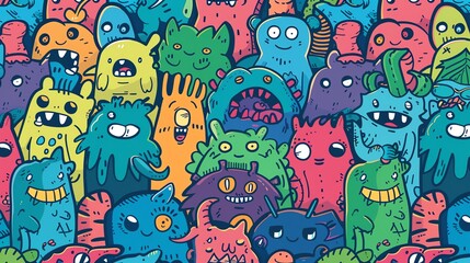 Naklejka premium Simple character doodle monster pattern design