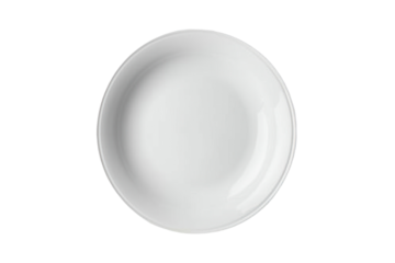 
Empty ceramic round plate isolated on white background. View from above Real daytime first person perspective