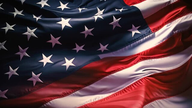 Closeup of rippled United States of America flag, square image, United States Flag On Black Background, AI Generated