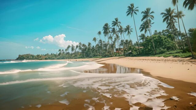 Beautiful tropical beach with coconut palm trees and blue sky Vintage Filter, Untouched tropical beach in Sri Lanka, AI Generated