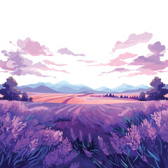 A fragrant lavender field illustration with rows of