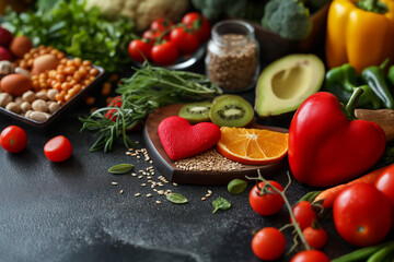 A fresh and healthy assortment of vegetables including tomatoes, peppers, cucumbers, carrots, lettuce, and onions, neatly arranged in a wicker basket, highlighting the concept of organic and vegetaria