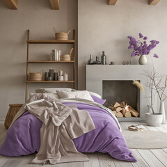 Scandinavian interior design of modern bedroom. Generative AI