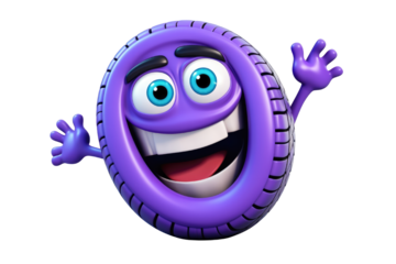 A purple tire with a smiling face on it