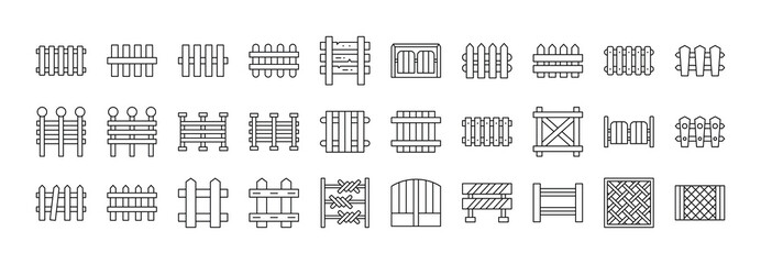 Set of difference fence icons isolated on a white background. Vector illustration
