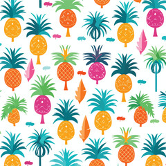 A funky pineapple and palm tree pattern illustration
