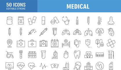 Medical Icons set. Editable Stroke. Vector illustration