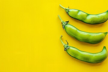Three Green Peppers on a Yellow Background