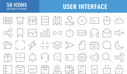 user interface icon set. editable stroke. Vector illustration