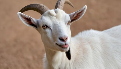 A Goat With Its Ears Perked Forward Listening Int