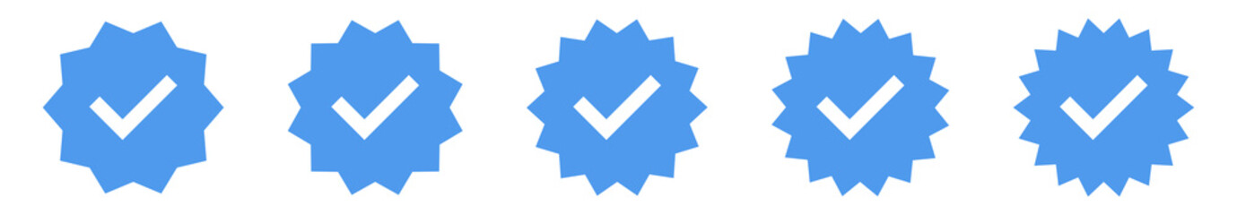 Verified badge icon tick symbol vector approved check mark icon. Blue checkmark icons - Certificate badge Quality certify icon - obrazy, fototapety, plakaty