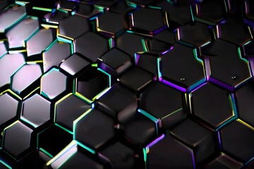 3d abstract black animation background. Abstract dark hexagon mosaic looping animation wall. Generative AI
